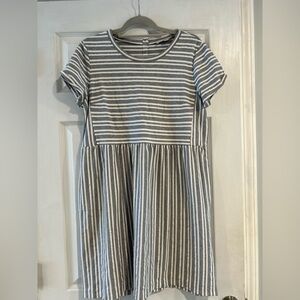 LOFT Striped Gray Swing Dress